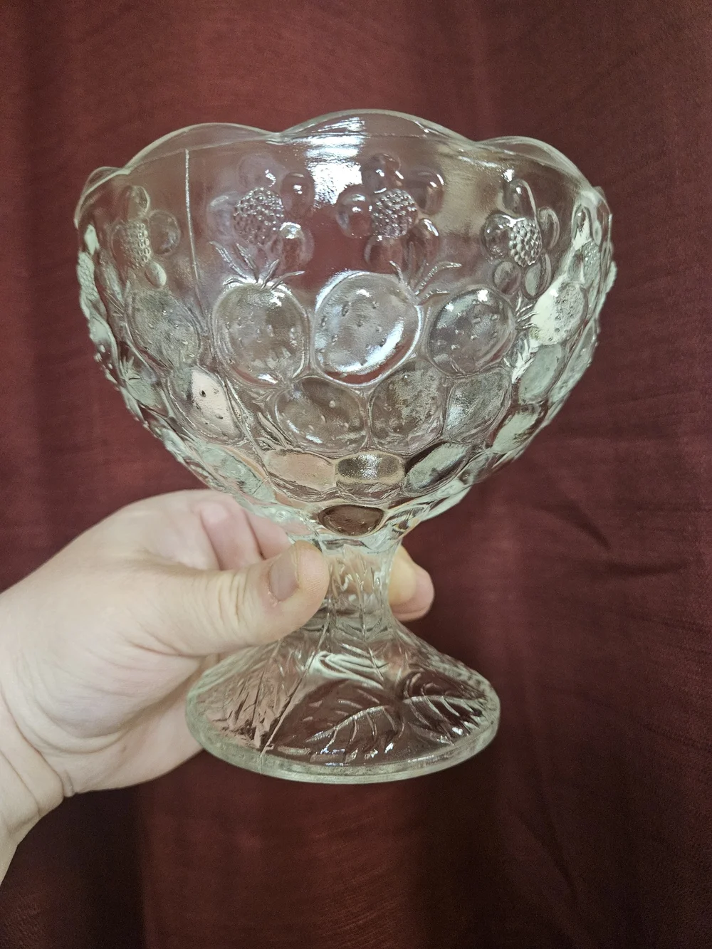 🍓 Strawberry & Floral Pattern Clear Pressed Glass Compote